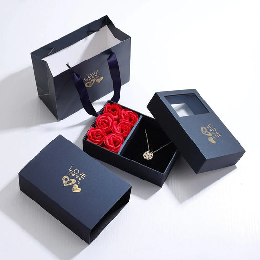 Rose Gift Box Four -leaf Grass Necklace Heart Necklace  for Birthday Party Mothers Day Valentines Day Christmas Girlfriend Gifts